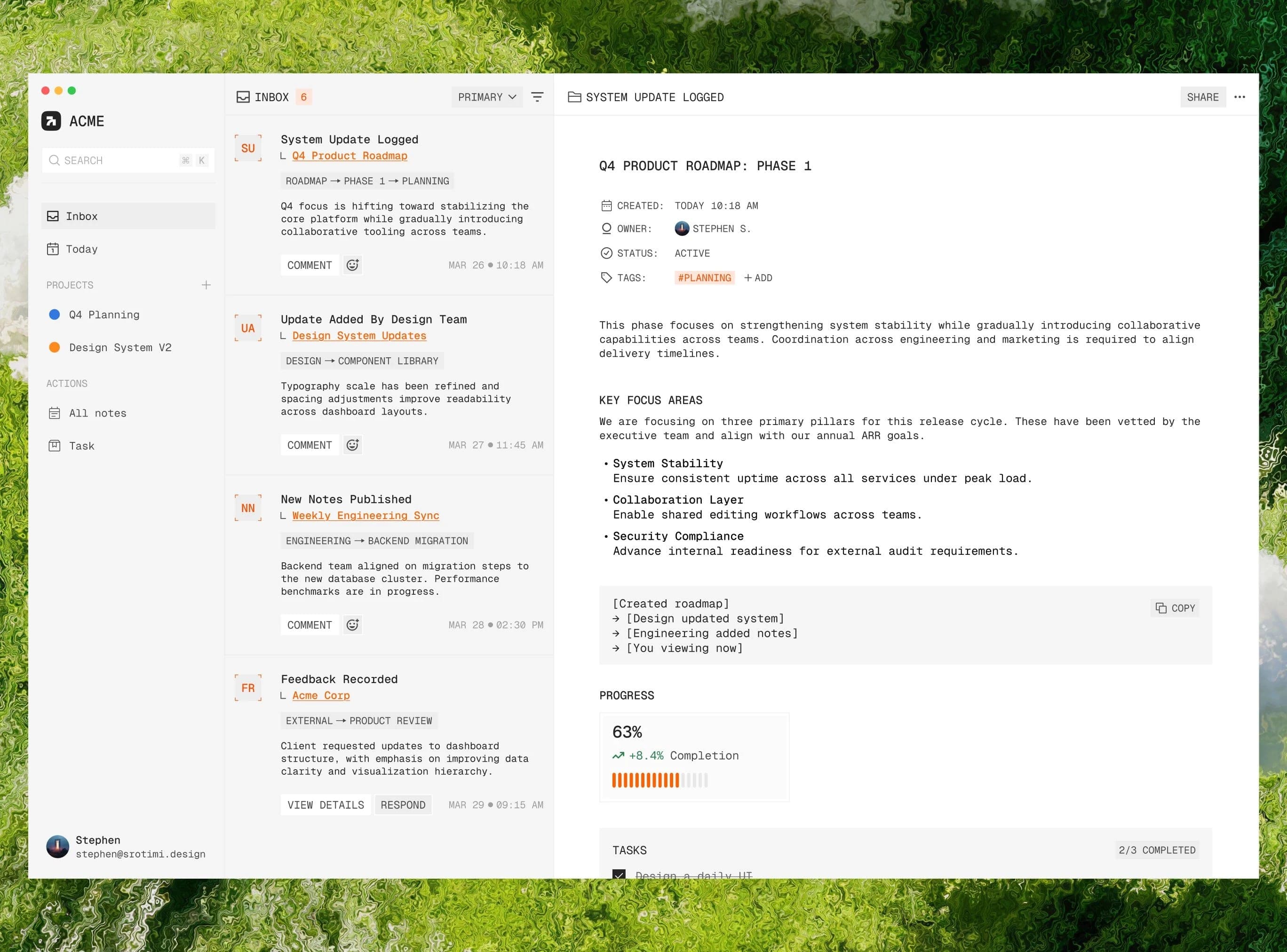 Product website with a tilted device mock floating over a soft gradient backdrop