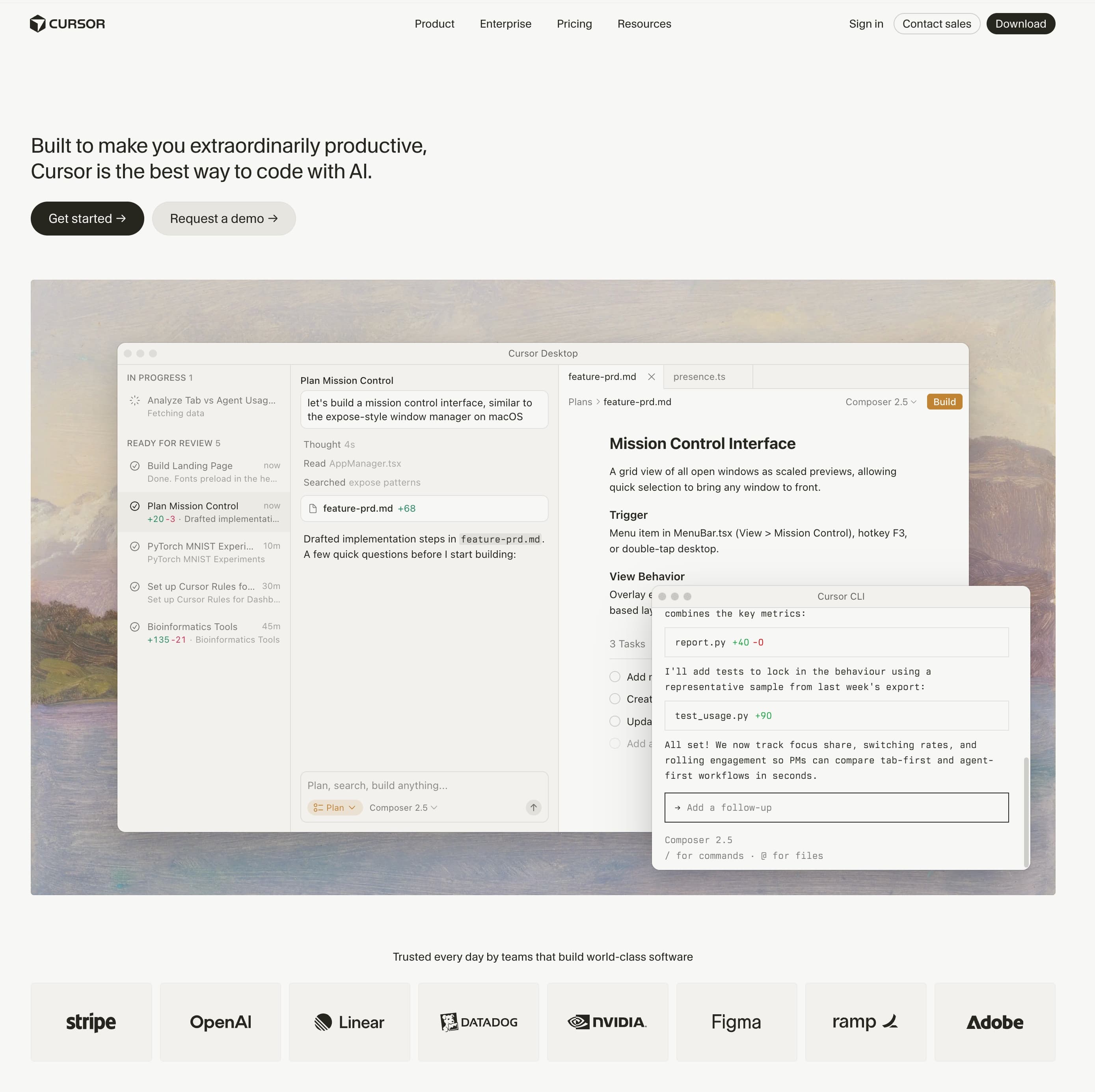 Marketing site feature row showing an annotated product screenshot